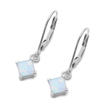Princess Cut Leverback Earrings Lab Created White Opal 925 Sterling Silver Wholesale